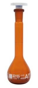 Eisco 25ml Amber Volumetric Flask with 10/19 Polypropylene Stopper - Class A - Picture 1 of 1