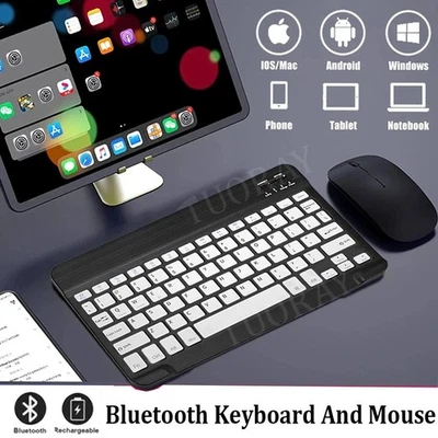 SLIM Universal Wireless Bluetooth Keyboard & Mouse Set For PC Laptop Tablet Mac - Image 1 of 4