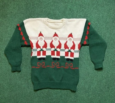 Винтажный уродливый рождественский свитер Santa Bells ручной работы? Праздничная вязка  - Изображение 1 из 4