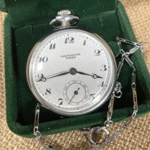 Antique, Emden Chronometer Pocket Watch & Chain, Pre '47, Silver Plate, Repaired - Picture 1 of 11