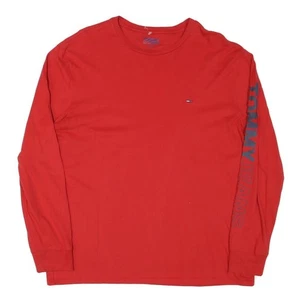Tommy Jeans Damen T-Shirt Rot Langarm Rundhals Logo Baumwollmischung L - Bild 1 von 6