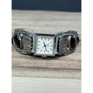 Vintage Indianer Navajo Sterling Manschette Armband schwarz Träne Onyx Uhr - Bild 1 von 20