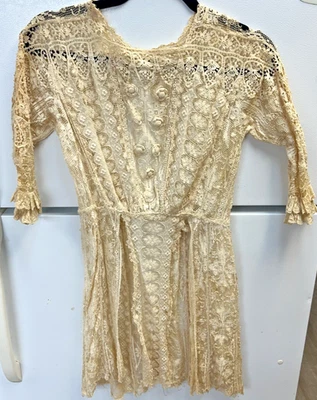 antique girls lace victorian dress party tea wedding 19c. 1800s cotton tea lawn - Image 1 of 4