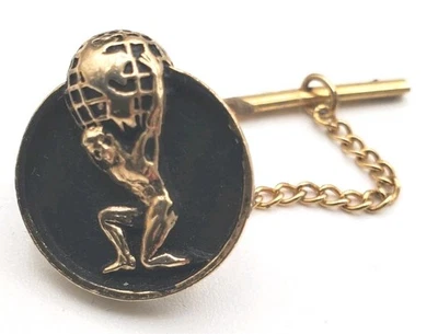 Vintage Atlas Lapel Pin/Tie Tack Gold Tone With Black Small Pin  - Image 1 of 2
