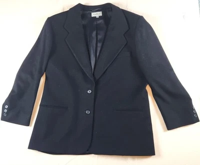 LL Bean Blazer Womens 16P Black Wool Cashmere Blend Made in USA Classic Jacket - Image 1 of 4