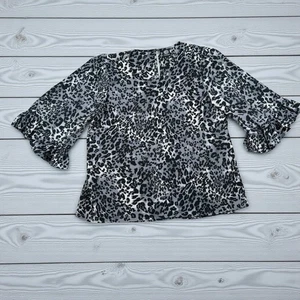 Bobeau Women’s XL Leopard Print Textured Knit Top Gray Black Animal Print Blouse - Picture 1 of 11