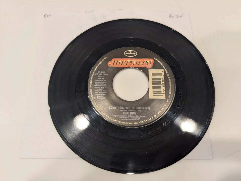 Bon Jovi "Something For The Pain / Lie To Me" Vinyl 7" Single (EX+ disc; nice!) - Image 1 of 1