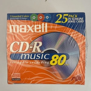 MAXELL CD-R 80 Min Music Discs 3 Assorted Colors 25-Pack In Slim Jewel Cases NIB - Afbeelding 1 van 2