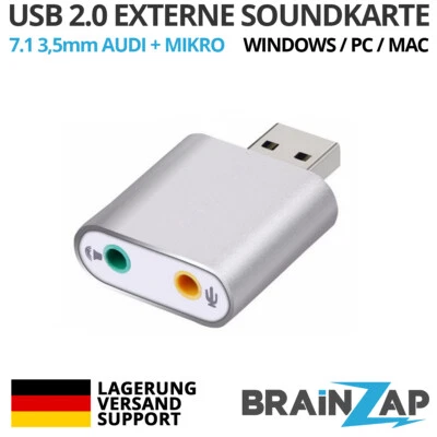 USB 2.0 Externe Sound Karte 7.1 Audio Adapter für Windows 10 Win PC Laptop MacOS - Bild 1 von 3