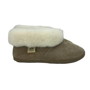 OLD FRIEND Bootee Slipper Sheepskin Fleece Lined Womens 8 Tan Suede MSR$99 - Picture 1 of 11