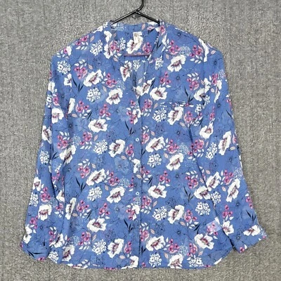 Camisa Blusa Top Kut from the Kloth Mujer XXL Azul Floral Transparente Manga con Pestaña Enrollable Foto 1 de 4