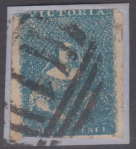 VICTORIA - 1854-57 Campbell & Fergusson3d blue Half Length on piece - Picture 1 of 3