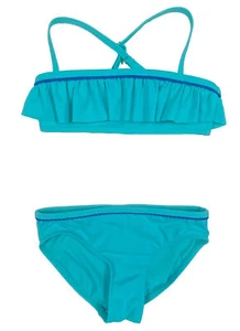 Lands' End Girls Aqua Blue Ruffle Bikini Two Piece Swimsuit Set Size 7 EXCELLENT - Picture 1 of 3