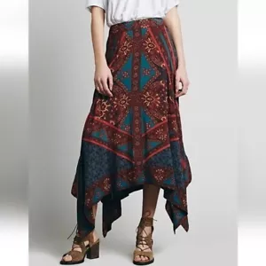 FREE PEOPLE Bedouin Traveler Maxi Skirt Bohemian Paisley Handkerchief Scarf - Picture 1 of 11
