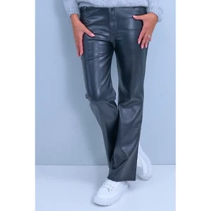 NUEVO CON ETIQUETAS NUEVO Pantalones Halógenos Imitación Cuero Pierna Recta Modernos Chic Gris 00 5 Bolsillos Cremallera - Imagen 1 de 7