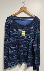 Gudrun Sjoned Blue Cotton Knit Geometric Aztec Button Up Cardigan Size 2X NEW - Picture 1 of 9