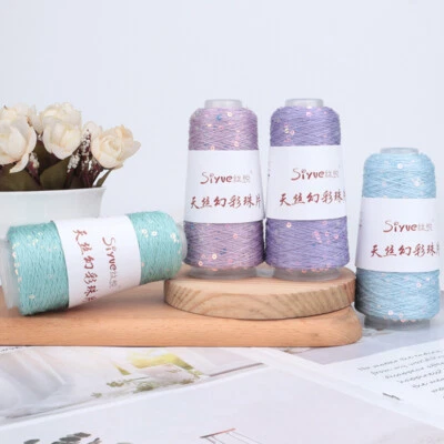 50g 400M Sequin Yarn 3mm Sparkling yarn Knitting Crocheting Sewing Thread Knit - Image 1 of 4