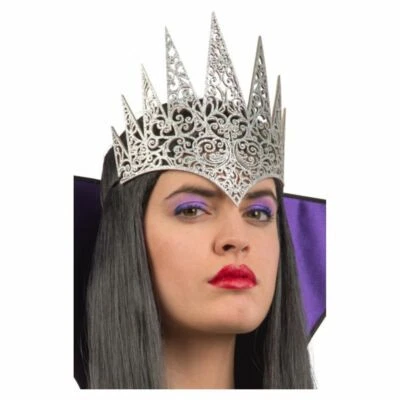 06578-1 CORONA REGINA IN TESSUTO INTAGLIATO ARGENTO GLITTER CARNEVALE HALLOWEEN  - Immagine 1 di 2