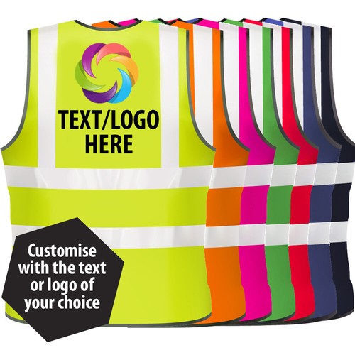 PERSONALISED HI VIS VEST CUSTOM PRINTED TEXT LOGO HIGH VIZ SAFETY ...
