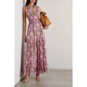 Maxi abito floreale Hannah Artwear schiena aperta rosa taglia 1/S - Foto 1 di 5