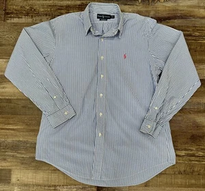 Camisa Polo Ralph Lauren Para Hombres Ajuste Personalizado Abotonada Azul Blanco Rayas Grande LEER - Imagen 1 de 4
