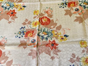 1920's-40's VTG Lustrous Floral Fabric Remnant 45" X 44" Sunfast Tubfast - Picture 1 of 23