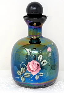 Botella de vidrio iridiscente floral pintada a mano con tapón Italia de colección BOMBONIERE - Imagen 1 de 11