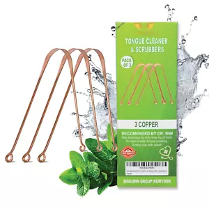TONGUE CLEANER PACK of 3 COPPER TONGUE SCRAPER STOP BAD BREATHE,LIMPIADOR DE LEN - Picture 1 of 12