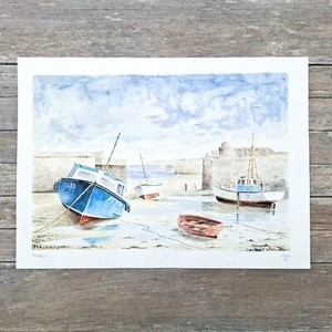 Newquay Cornwall Pintura Original Firmada Acuarela Paisaje Barcos De Colección - Imagen 1 de 8