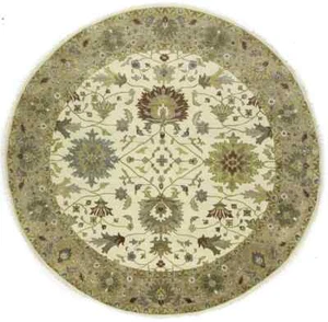 Hand-Knotted Cream Round Oushak Chobi Oriental Rug Floral Home Carpet 10X10 ft - Picture 1 of 16