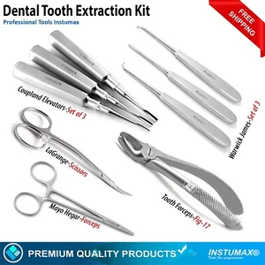 Kit de instrumentos de extracción dental pinzas dentales elevadores de cirugía oral - Imagen 1 de 6