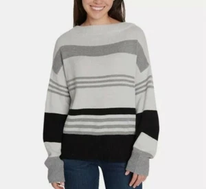 Lucky Brand Colorblock Striped Sweater Black Gray Multi Oversized Medium - Picture 1 of 12