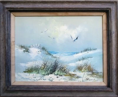 Pintura al óleo sobre lienzo vintage náutica playa océano original de Edward Runci 16x12" Foto 1 de 4