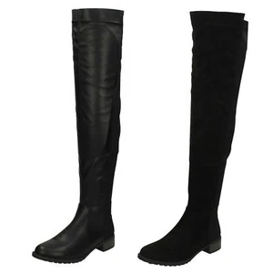 Ladies F50869 Black Zip Up Over The Knee Boots by Spot On - SALE NOW - Picture 1 of 17