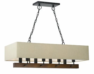 Cal освещения Burley дерева/металла восемь света люстра с мешковиной абажур FX-3654-8 - Изображение 1 из 4