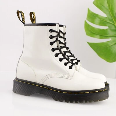 Bota de plataforma Dr Martens para mujer talla 7 botín de combate con cordones de cuero blanco 26499 Foto 1 de 4