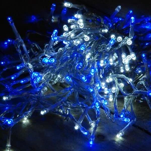 200 LED BLAU WEISS Lichterkette XMAS OUTDOOR GARTEN TIMER superhell Weihnachten - Bild 1 von 6