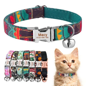 Kleines personalisiertes Katzenhalsband mit Ausweisschild graviertes Kätzchen Welpe Halsband mit Glocke - Bild 1 von 19