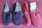 Two Pairs of Bonmarche Ladies Slippers, Size 3, Pink and Purple with Ribbon Bow