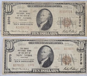 2 1929 $10 The Chase National Bank Of The City Of New York Nueva York Tipo 1 y 2 - Imagen 1 de 6