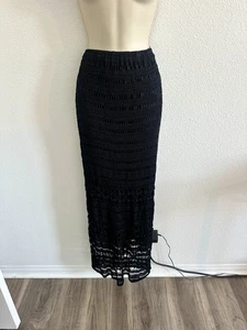 Chicos XL 90s Vintage Black Crochet Lace Maxi Skirt Boho Festival Witchy Goth - Picture 1 of 11