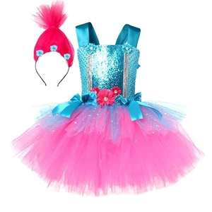 UK Cosplay Trolls Princess Poppy Kids Dress Headband Halloween Girls Party Suit. - Picture 1 of 6