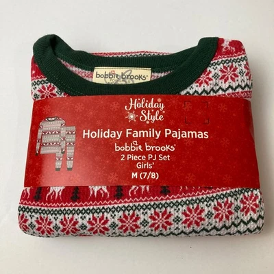 Holiday Style Bobbie Brooks Girl’s 2 Piece Pajama Set Reindeer Print Medium 7/8 - Image 1 of 4