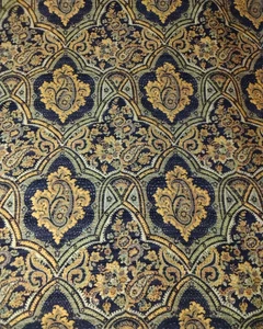 TELA JACQUARD PAISLEY CON MARCO VERDE AZULADO 52" X 62" AZUL MARINO, HUEVO DE PETIRROJO, ALGODÓN TEJIDO - Imagen 1 de 8