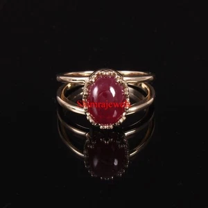 Beheizter Rubin Edelstein Mit 18k Vergoldetem Silber Damenring #368 - Bild 1 von 11