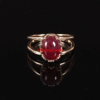 Beheizter Rubin Edelstein Mit 18k Vergoldetem Silber Damenring #368 - Bild 1 von 4