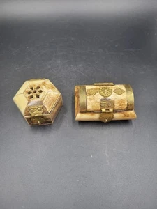 2 Camel Bone and Brass Trinket Jewelry Boxes VTG - Picture 1 of 8