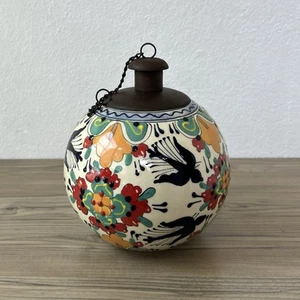 Mexican Talavera Style Hand Painted Ceramic Table Torch Flower Bird Motif - Picture 1 of 8