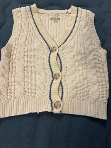 Chaleco American Eagle Crema Tejido con Cable Botón Delantero Cuello en V Preppy XS - Imagen 1 de 6
