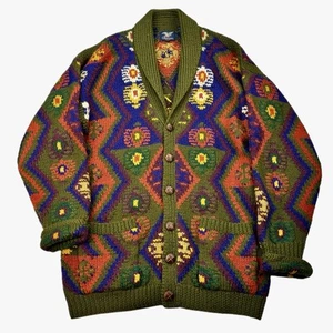 RARE Willis Geiger Vintage Wool Chunky Cardigan Aztec Southwest Large Oversized - Bild 1 von 23